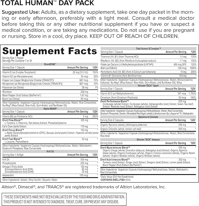 ONNIT Total Human Day and Night Vitamin Packs for Men and Women,Capsule, 30-Day Supply - Adult Multivitamin