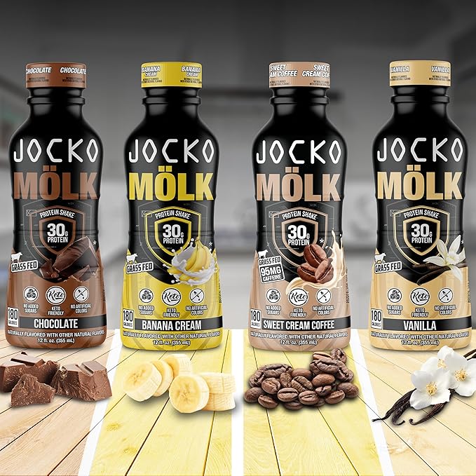 Jocko Mölk 30g Grass Fed Protein Shakes – No Added Sugar Protein Drinks KETO Friendly - Ready to Drink 12 FL Oz (Pack of 12) Sweet Cream Coffee
