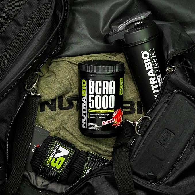 NutraBio BCAA 5000 Powder - Vegan Fermented BCAAs - Supports Lean Muscle Growth, Recovery, Endurance - 60 Servings - Watermelon