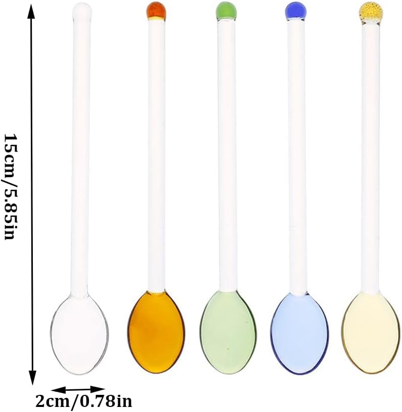 5 Pieces Glass Spoons for Coffee Teaspoons Glass Stirring Spoon Rod 5.9 inch Coffee Stirrers Ice Tea Spoon Glass Mixing Spoon for Tea SugarHome Bar Party