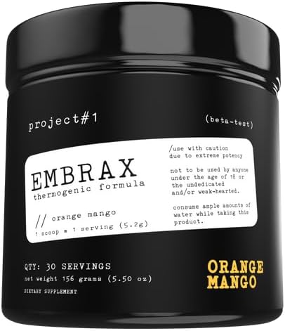 Project #1 Embrax: Thermogenic Preworkout Fat Burner Powder - Best Belly Fat Burner for Women & Men, L-Carnitine Supplement for Weight Loss, and Workout Performance | [30 Servings] - Orange Mango