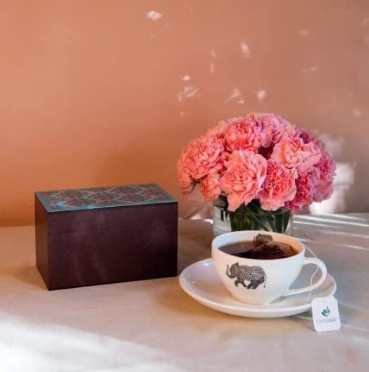 Octavius Assorted Tea Gift Set | 6 Assorted Black & Green Teas | 30 Teabags | Wooden Tea Sampler Pack w/Ornate Floral Design | Pack of 2 | Mothers Day Tea Gift Box