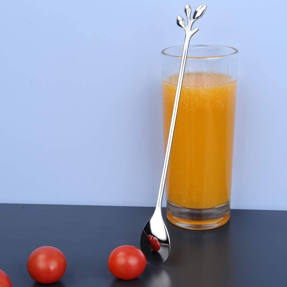 AnSaw 6-Piece Elegant Silver Leaf Long Handle Teaspoons - 7.4" Stainless Steel Stir Spoons for Coffee & Tea, Perfect for Mixing & Stirring