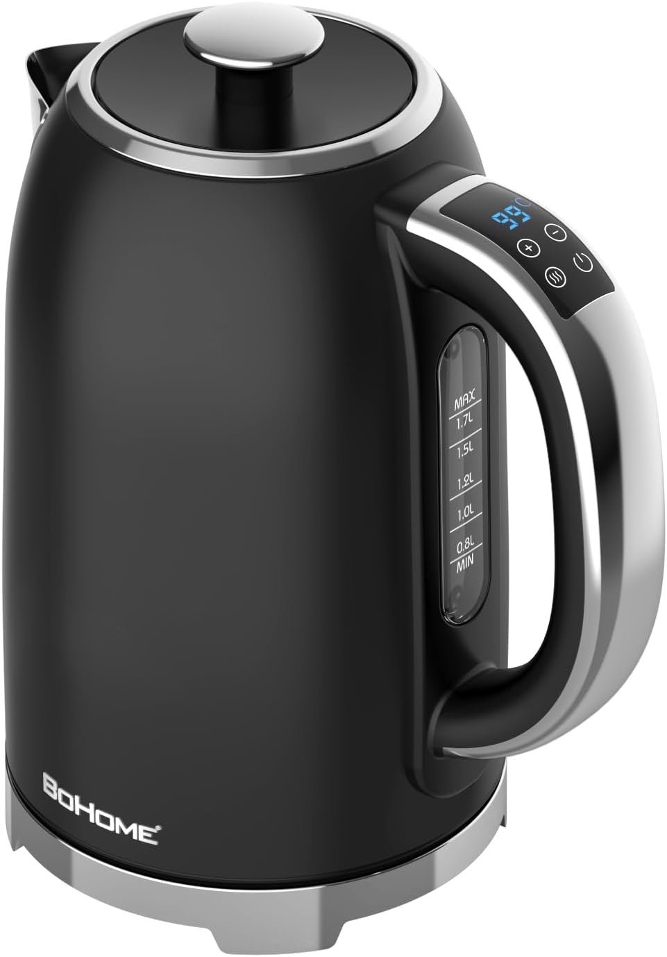 Electric Kettle, 1.7L/1500W, Stainless Steel, Digital Touch Panel, Keep Warm Function, Auto Shutoff, BPA-Free, Hot Water Kettle for Coffee & Tea, No Plastic Contact with Water (Black)