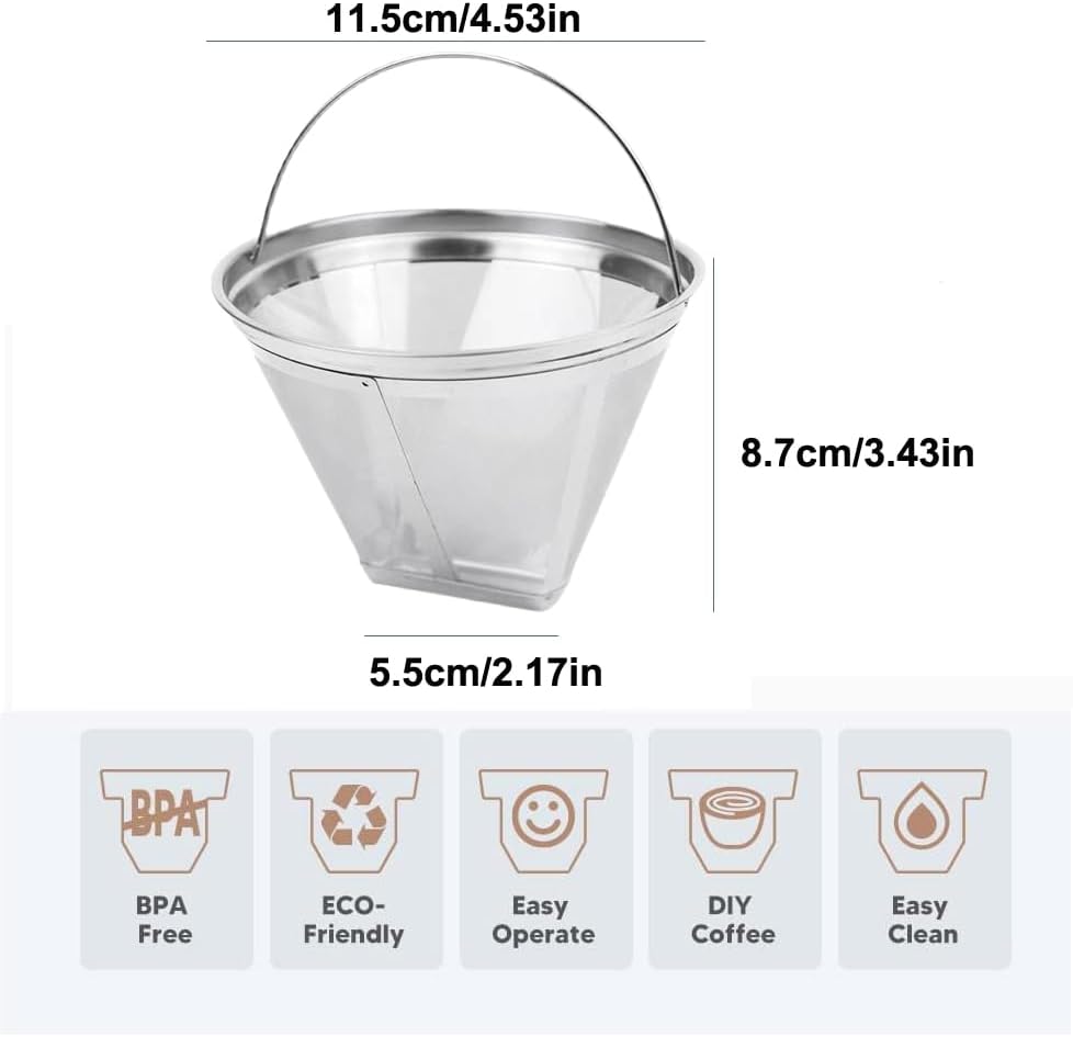 #4 Reusable Permanent Cone Coffee Filters Perfect Fit for Cuisinart Hamilton Beach Coffee Maker Filter, Replace Cuisinart GTF Gold Tone Coffee Filters, 8~12 Cup Size 4 Coffee Filters for Cuisinart