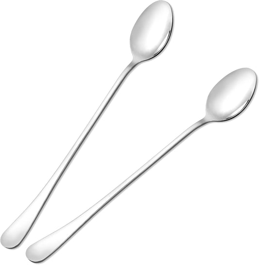 2 PCS Ice Tea Spoons Long Stainless Steel Teaspoons for Stirring Ice Cream Spoons Drink Mixing Spoon Long Silver Coffee Cocktail Mixing Spoon for Dessert Shakes