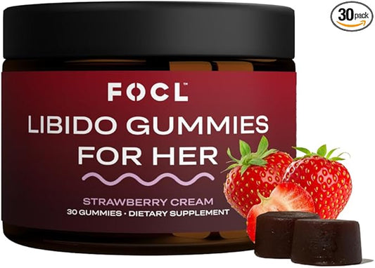 FOCL Female Libido Booster for Women - Boost Desire, Arousal, Energy, Helps Promote Hormone Balance - Horny Goat Weed, Fenugreek & Green Tea (30 Gummies Strawberry Cream)