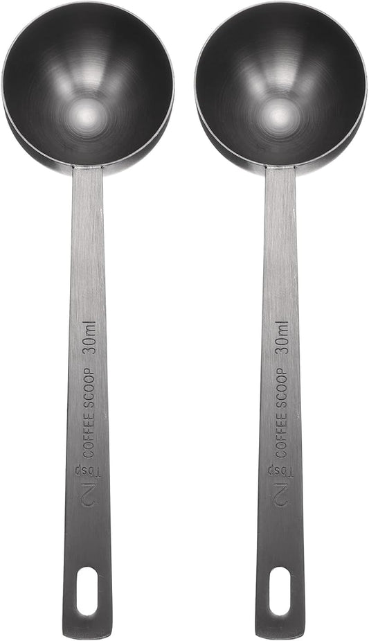 HARFINGTON 2pcs Coffee Scoop Spoon 2tbsp (6tsp, 30ml) 304 Stainless Steel Long Handle Teaspoon/Tablespoon Measuring Spoons Scoops for Tea Sugar Kitchen, Black
