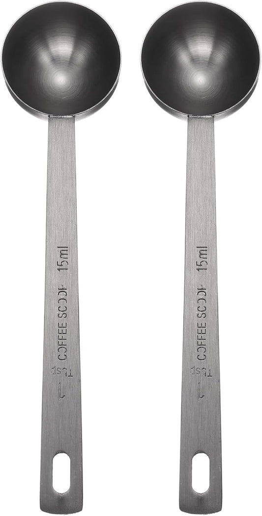 HARFINGTON 2pcs Coffee Scoop Spoon 1tbsp (3tsp, 15ml) 304 Stainless Steel Long Handle Teaspoon/Tablespoon Measuring Spoons Scoops for Tea Sugar Kitchen, Black