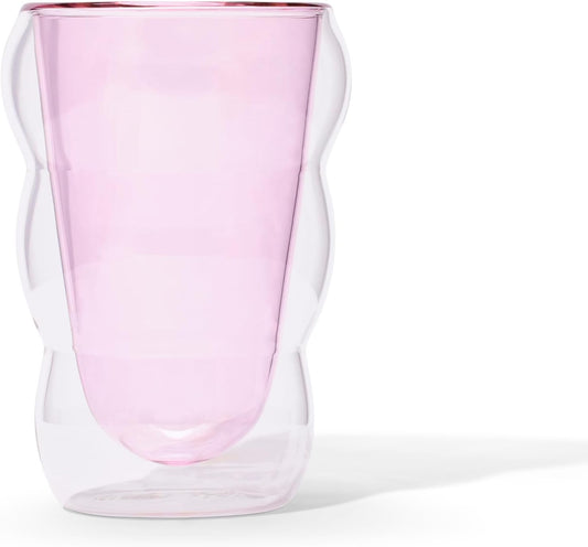 Glass Cloud cups 12 oz Double Wall Insulated Glass Cups - heat-resistant borosilicate glass -perfect for iced teas, lattes, and all your favorite sips (Pink)