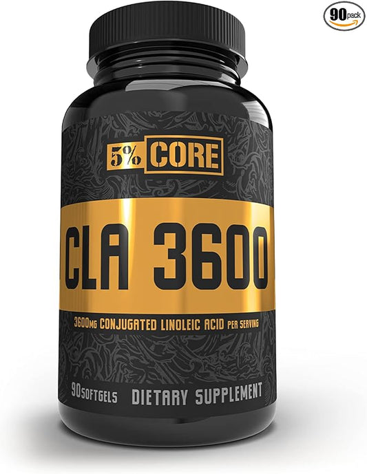5% Nutrition Core CLA Supplement for Weight Loss, Metabolism Support & Muscle Preservation | 3,600 mg of Conjugated Linoleic Acid from 4,500 mg of Safflower Oil (30 Servings / 90 Softgels)