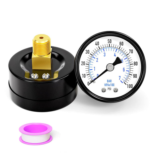0-100psi Well Pump Pressure Gauge 1/4" NPT 2" Face Dial Size Back Mount, Multifunctional Practical Dry Pressure Gauge, for Water, Oil and Air Compressor
