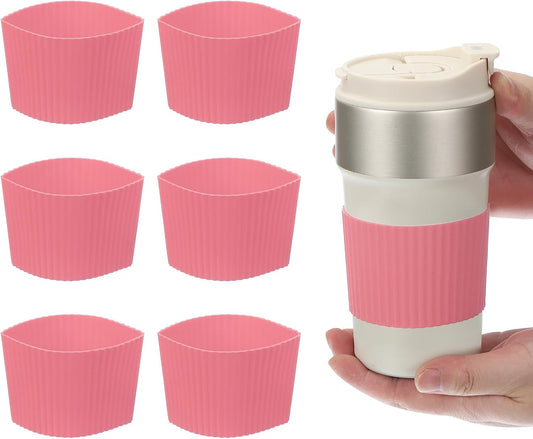 uxcell 6Pack Coffee Cup Sleeves, Reusable Silicone Heat Resistant Cup Protective Sleeve Nonslip Mug Protector Cover for Home Travel Coffee Mug Glasses Water Bottle Boots, Dark Pink