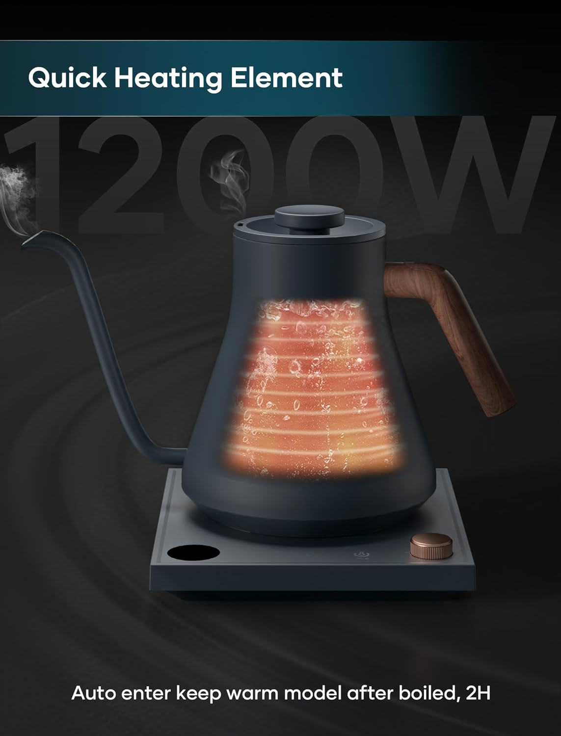 Electric Kettles, Gooseneck Electric Kettle, ±1℉ Temperature Control, Stainless Steel Inner, Quick Heating, for Pour Over Coffee, Brew Tea, Boil Hot Water, 0.9L Navy Blue