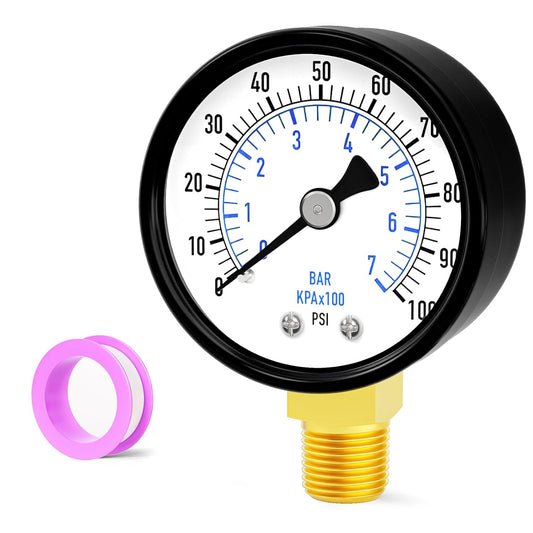 0-100psi Well Pump Pressure Gauge 1/4" NPT 2" Face Dial Size Lower Mount, Multifunctional Practical Dry Pressure Gauge, for Water, Oil and Air Compressor