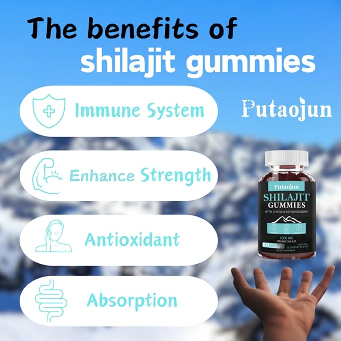 Shilajit Gummies for man & woman. Himalayan Shilajit or Shilajit Supplement. 3rd Party Tested.1000mg Pure Shilajit, 200mg Ashwagandha, 200mg Chaga,100mg Ginseng,100mg Saw Palmatto, 60mg Black Seed Oil