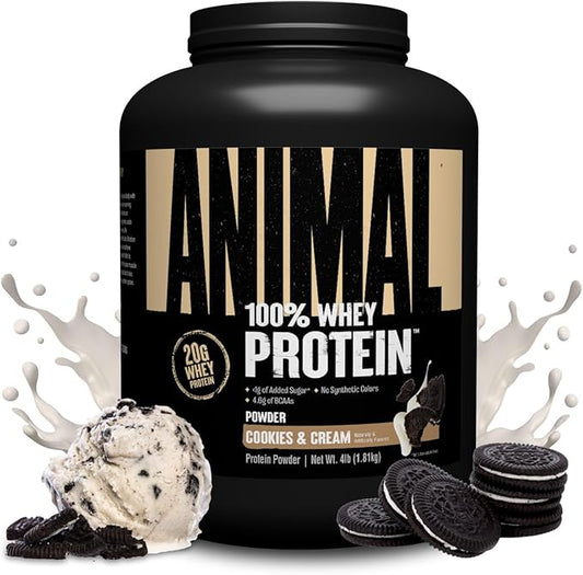 Animal 100% Whey Protein Powder – Whey Blend for Pre Workout or Post Workout, Recovery, or Anytime Low Sugar Protein Boost Meal Replacement with BCAA Branched Chain Amino Acids – Cookies & Cream, 4 lb