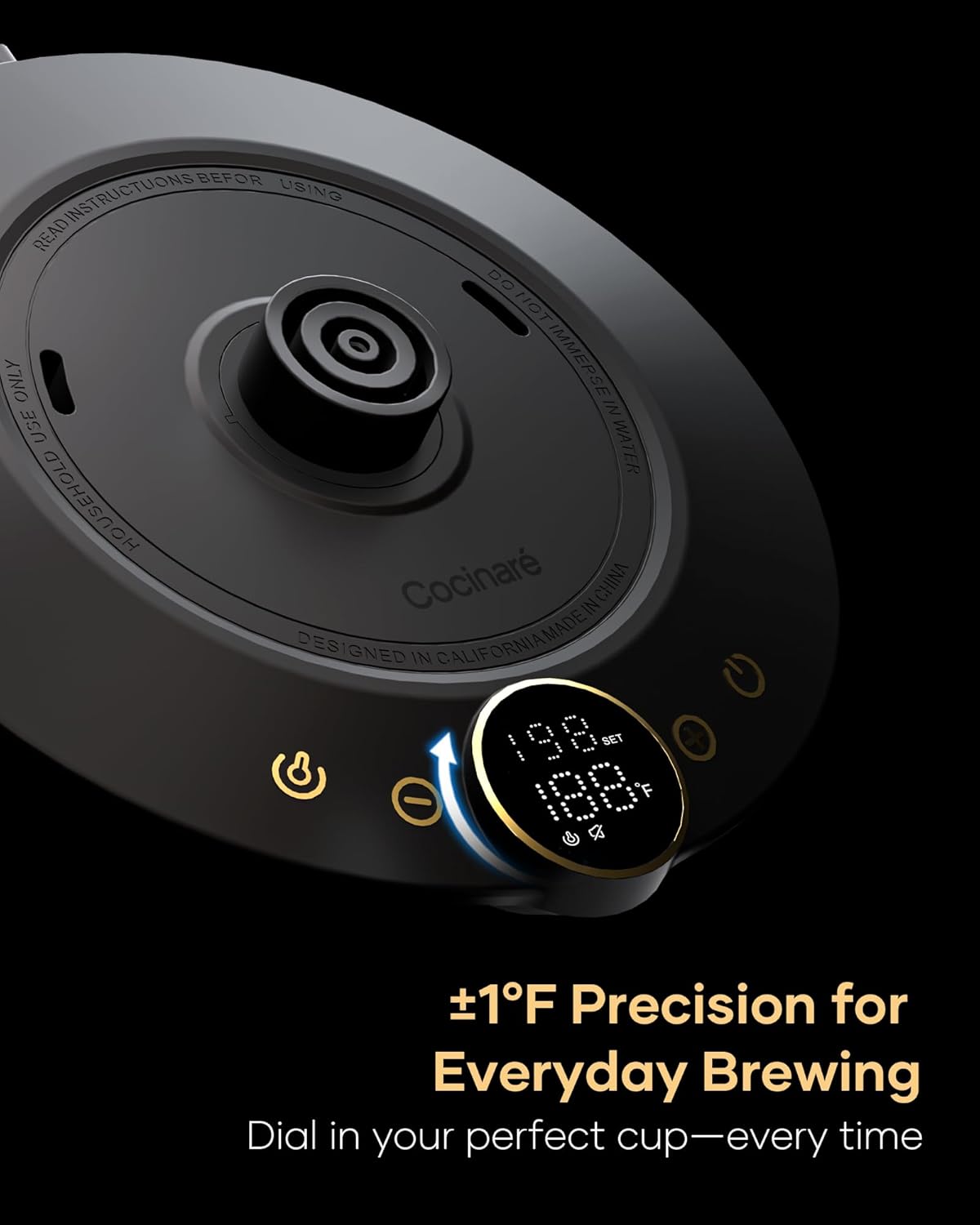 Cocinare FLOW B9 Gooseneck Electric Kettle, Precise Temperature Control for Pour-Over Coffee & Tea Brewing, Stainless Steel Interior, Rapid Heating for Boiling Water 1500W/0.9L (Green Wooden)