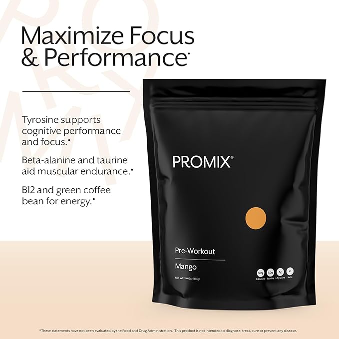ProMix Nutrition Pre-Workout - Maximize Focus and Performance - Free of Stevia, Xanthan Gum, Soy, Gluten and GMOs - Mango - 30 Servings (Pack of 1)-HarmonyPath Wellness