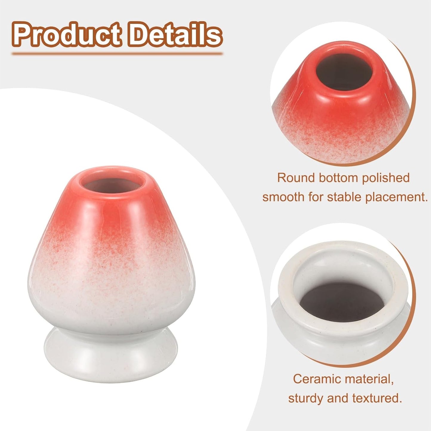 HARFINGTON Ceramic Chasen Stand 70mm Matcha Whisk Holder Teas Set Whisks Stand Traditional Matcha Tea Chasen Holder Tea Set Accessories for Tea Tasting, White/Red