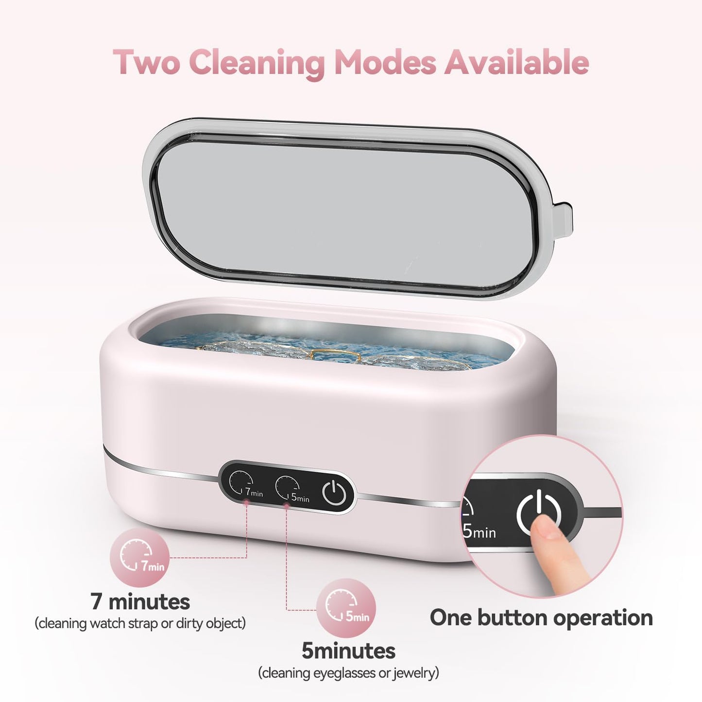 Ultrasonic Jewelry Cleaner, Upgraded 48KHz Ultrasonic Cleaner Machine with 304 Stainless Steel for Jewelry, Eyeglasses, Rings, Dentures, Watch Strap（Light Pink）