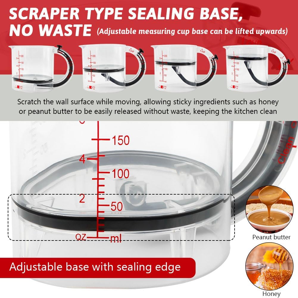 4-in-1 Adjustable Measuring Cup with Silicone Scraper, 250 ml / 1 Cup (¼, ⅓, ½, 1 Cup)