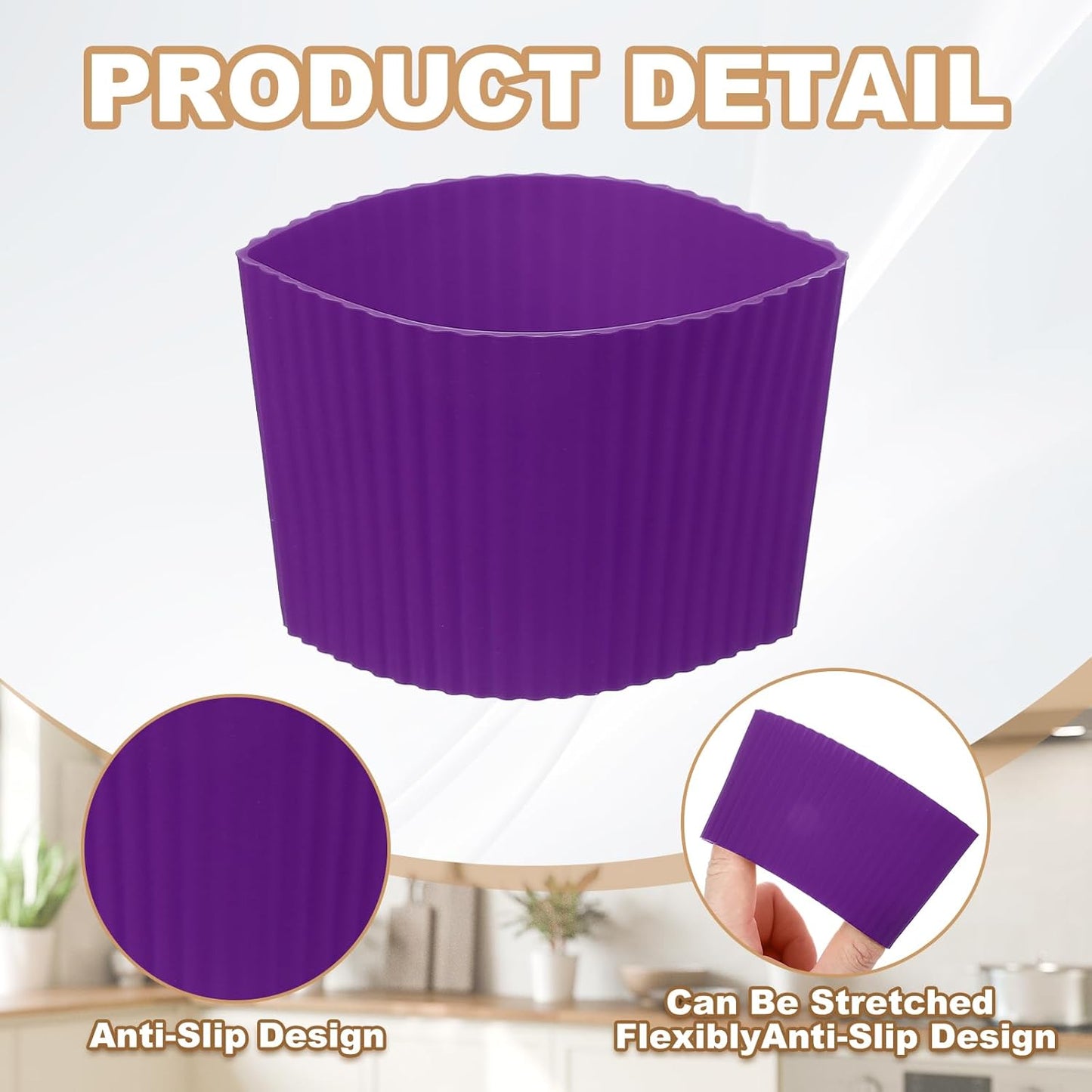 uxcell 6Pack Coffee Cup Sleeves, Reusable Silicone Heat Resistant Cup Protective Sleeve Nonslip Mug Protector Cover for Home Travel Coffee Mug Glasses Water Bottle Boots, Purple