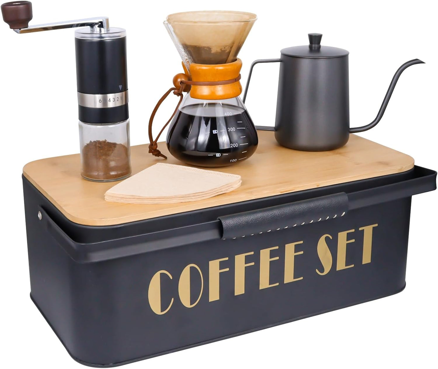 SOTECH Pour Over Coffee Maker Set Portable Pour Over Set-Manual Coffee Grinder Heatproof Glass Coffee Dripper for Traveling Camping