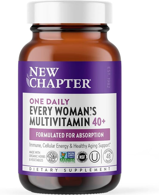 New Chapter Women's Multivitamin 40 plus for Energy, Healthy Aging + Immune Support with 20+ Nutrients -- Every Woman's One Daily 40+, Gentle on the Stomach, 48 Count