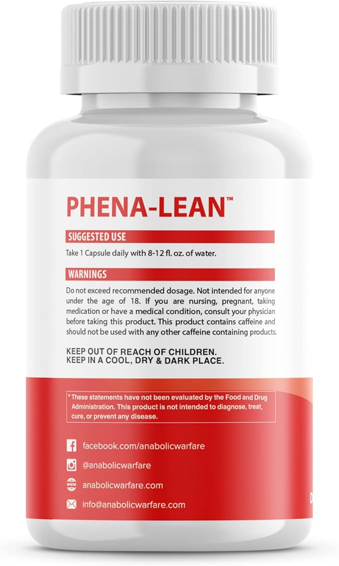 Anabolic Warfare Phena-Lean Premier Supplement from Thermogenic Body Composition Supplement – Fuel Your Fire, Promote Energy, Increase Focus* - 60 Capsules.
