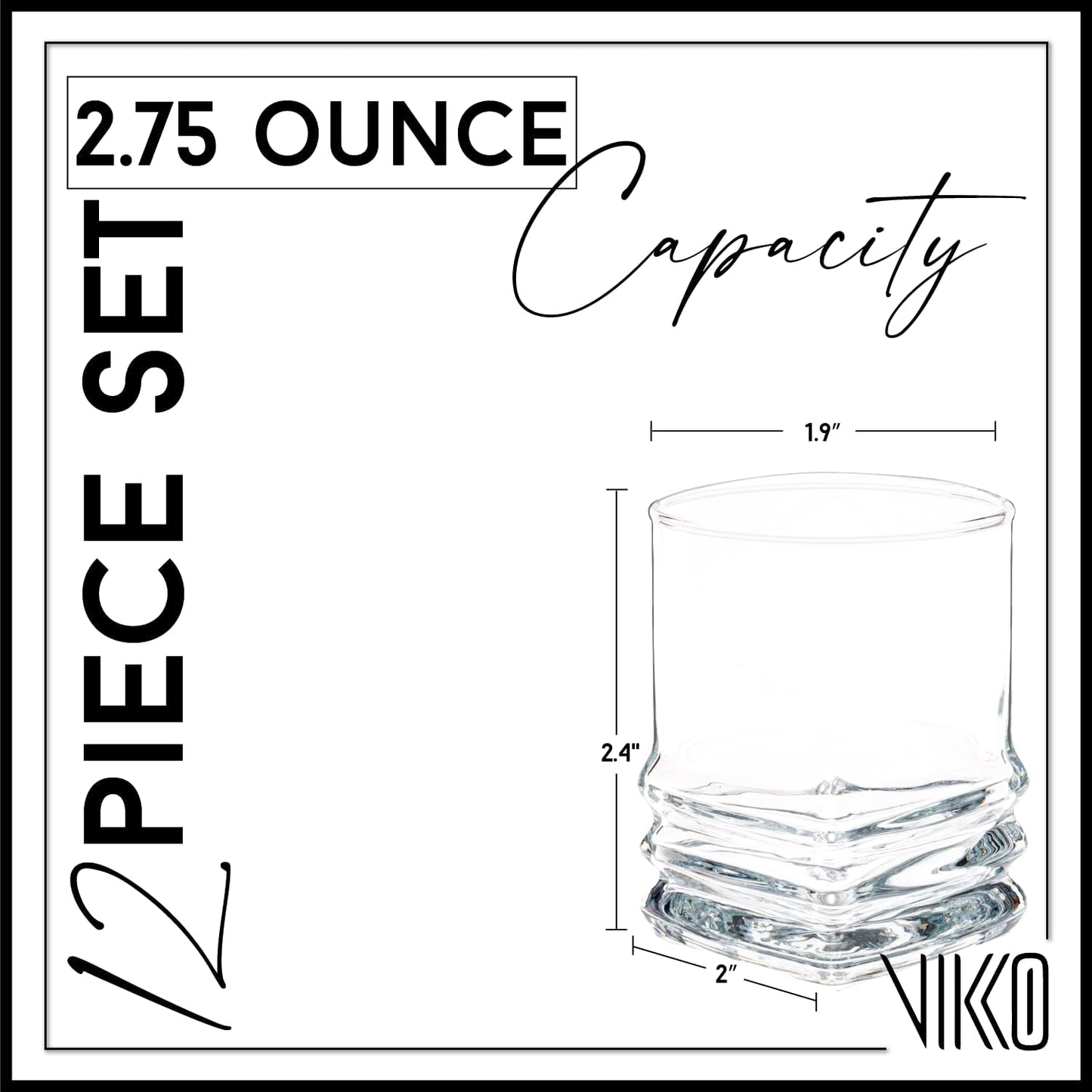 Vikko Shot Glasses, 2.75 Ounce Shot Glass Set of 12 Small Liquor and Spirit Glasses, Durable Tequila Shot Glasses For Alcohol and Espresso Shots