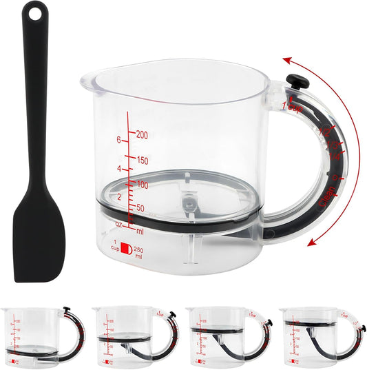4-in-1 Adjustable Measuring Cup with Silicone Scraper, 250 ml / 1 Cup (¼, ⅓, ½, 1 Cup)