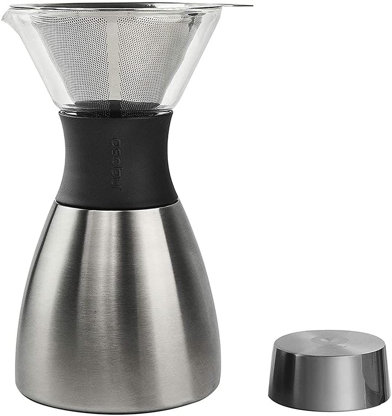 asobu Insulated Pour Over Coffee Maker (32 oz.) Double-Wall Vacuum, Stainless-Steel Filter and Take on the Go Carafe (Silver)