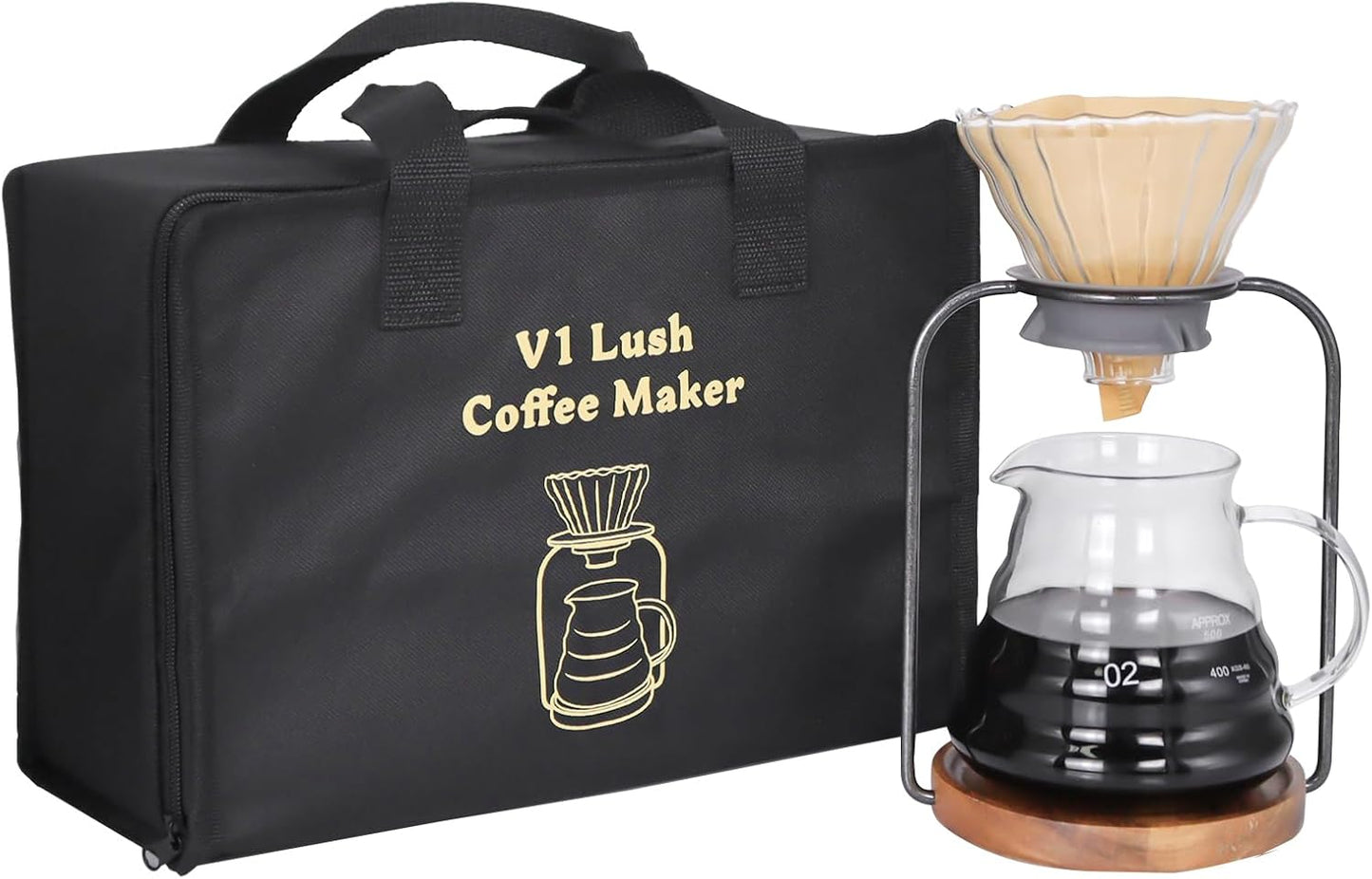 SOTECH Pour Over Coffee Dripper Set, Filter Holder Glass Server with Paper Coffee Filters Manual Stand for Tea and Saffron