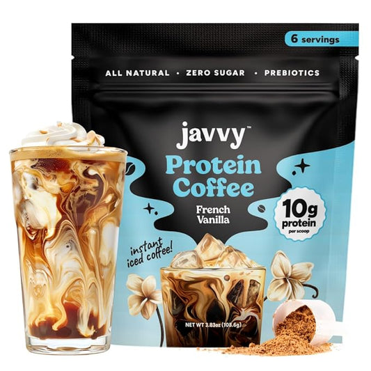 Javy French Vanilla Protein Coffee - Premium Whey Protein & Instant Iced Coffee - 100% Arabica Coffee - Zero Artificial Flavors & Sweeteners, 6 Servings