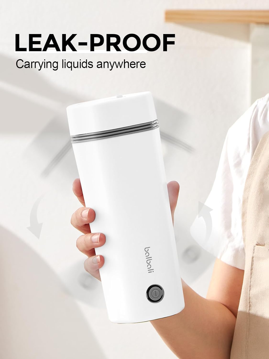 balbali Travel Kettle - 12oz Portable Electric Kettle for Boiling Water - Self Heating Cup/Thermos - Single Size Personal Tea Maker -Hot Water Boiler/Heater/Warmer - White