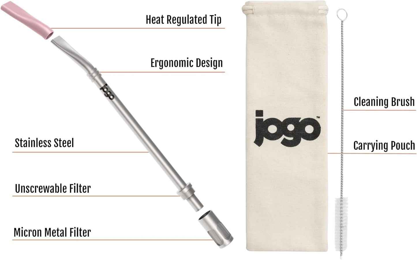 JoGo - The Original Coffee and Tea Brewing Straw - Portable Coffee Maker - Stainless Steel Single Serve Strainer - Filter Function for Hot & Cold Brew - Yerba Mate Straw for Loose Leaf Teas & Coffee