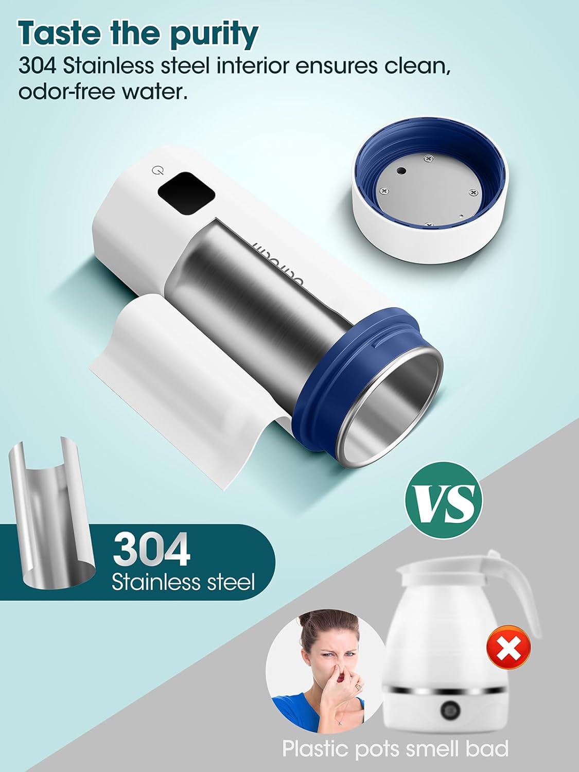 balbali 18.6oz Portable Kettle for Travel 100-250V Dual Voltage for International/Global/Europe - 6 Preset Travel Electric Kettle Hot Water Boiler/Heater/Warmer/Tea Maker - White