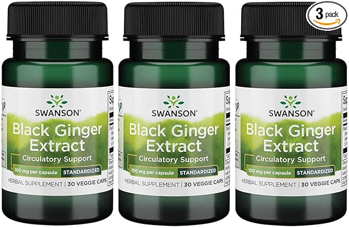 Swanson Black Ginger Extract - Promotes Healthy Blood Circulation and Physical Vigor - May Aid Heart Health, Muscle Tissue, and Mental Wellbeing - (30 Veggie Capsules, 100mg Each) 3 Pack