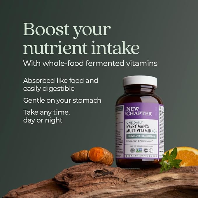 New Chapter Men's Multivitamin 40 Plus for Energy, Heart, Prostate + Immune Support with Fermented Nutrients - Every Man's One Daily 40+, Made with Organic Vegetables & Herbs, Non-GMO - 96 ct