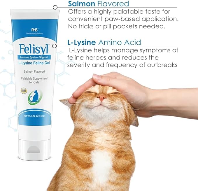 L-Lysine Gel for Cats - Immune System Support - Supplement Support for Healthy Tissue, Respiratory, and Vision - Salmon-Flavored - Made in The USA - 5 oz (6 Pack)