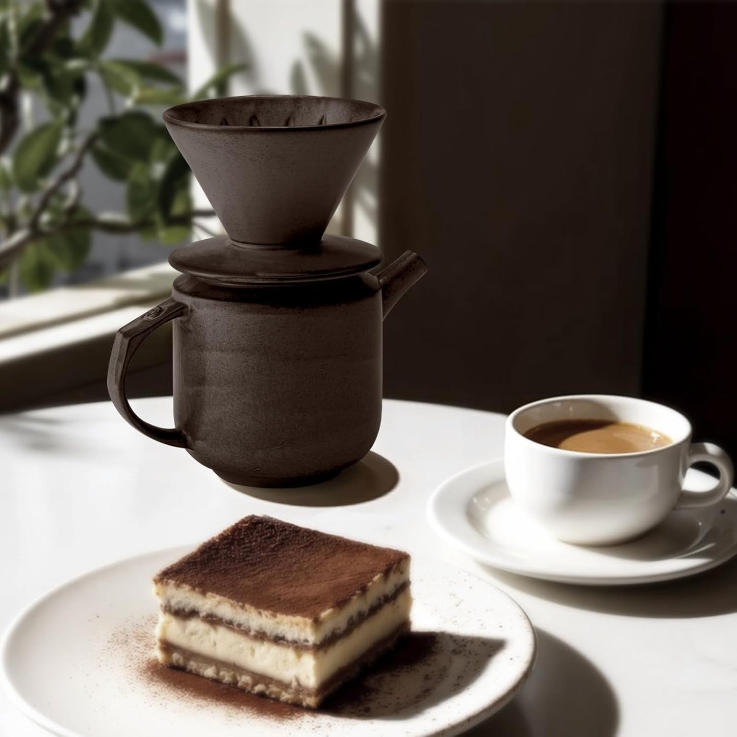 AZYM Pour Over Coffee Maker Set,with Lid and V60 Paper Coffee Fliters 20 Counts,High Heat Resistant Vintage Coffee Carafe Dripper Set for Home Café Restaurant Camping Hiking(Black)