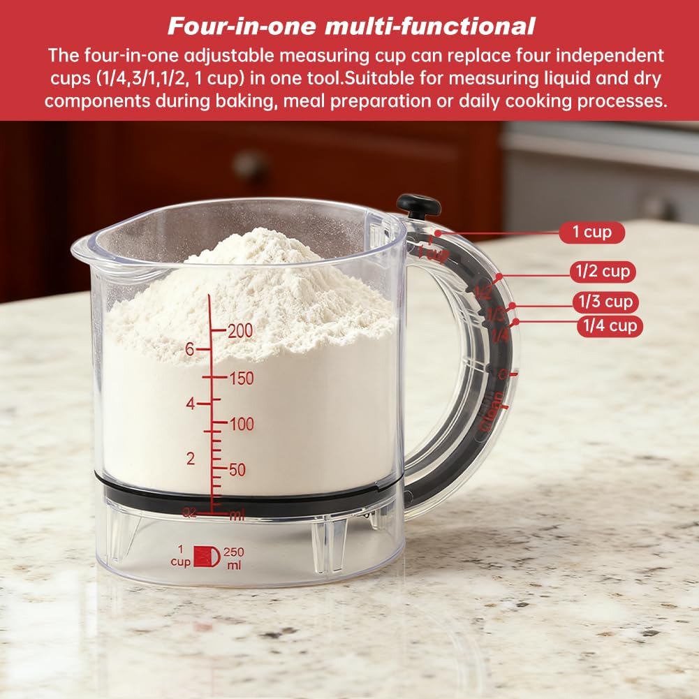 4-in-1 Adjustable Measuring Cup with Silicone Scraper, 250 ml / 1 Cup (¼, ⅓, ½, 1 Cup)