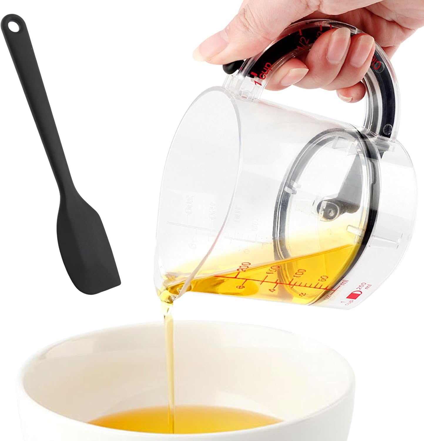 4-in-1 Adjustable Measuring Cup with Silicone Scraper, 250 ml / 1 Cup (¼, ⅓, ½, 1 Cup)