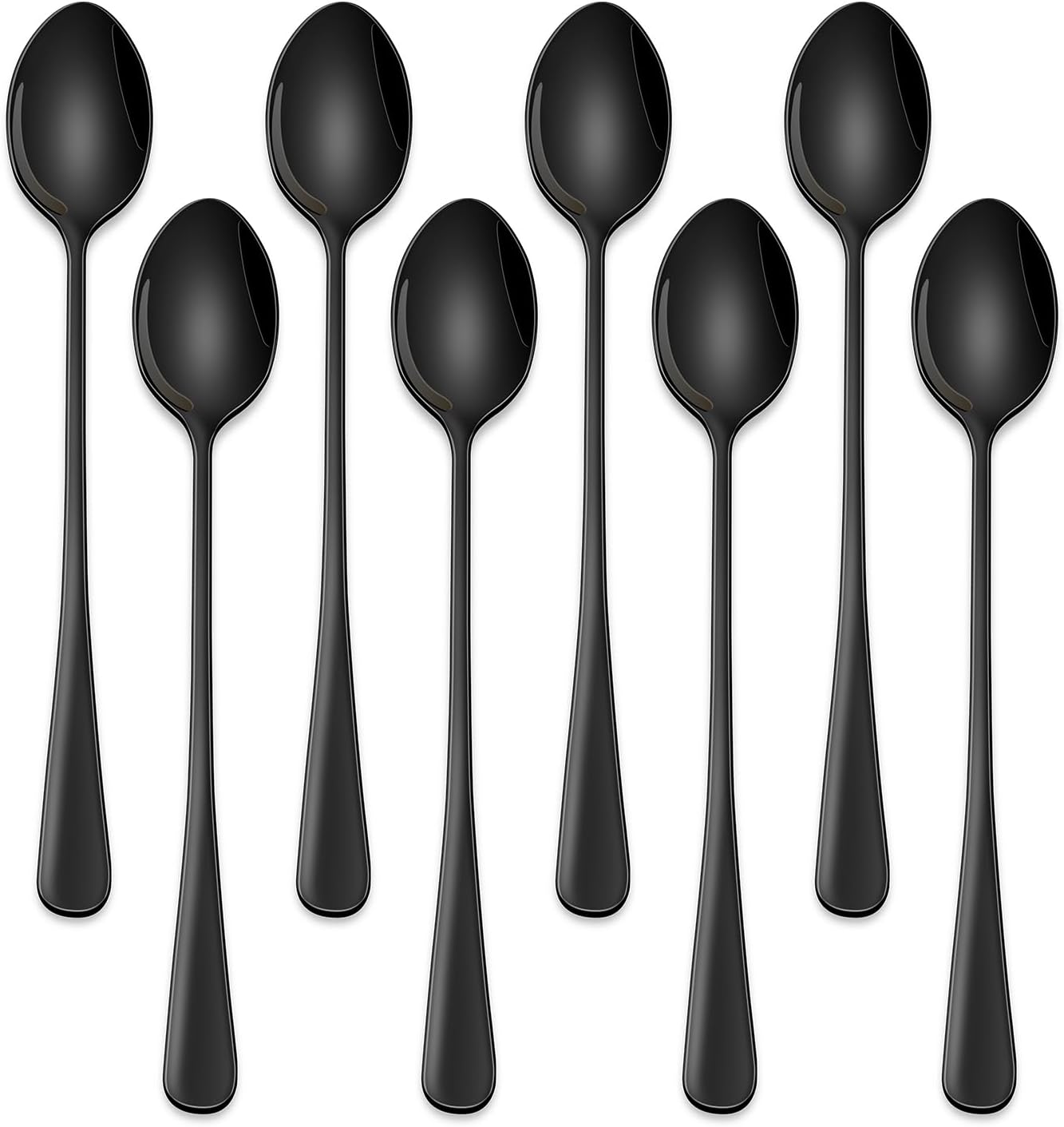 7.5 Inches Black Coffee Stirring Spoons Set,Set Of 8 Stanless Steel Iced Teaspoons,Long Handle Mixing Spoons For Cocktail And Sundae,Long Ice Cream Spoons