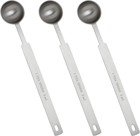3PCS Teaspoon Measuring Spoon, 5ml/1 tsp/5 Gram Scoop, Long Handle for Cooking & Baking, Dishwasher Safe Measuring Spoon