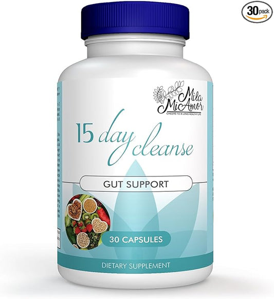 Milamiamor 15 Day Cleanse - Gut and Colon Support - Advanced Gut Cleanse Detox for Women & Men with Senna, Cascara Sagrada & Psyllium Husk - Non-GMO - Made in USA - 30 Capsules