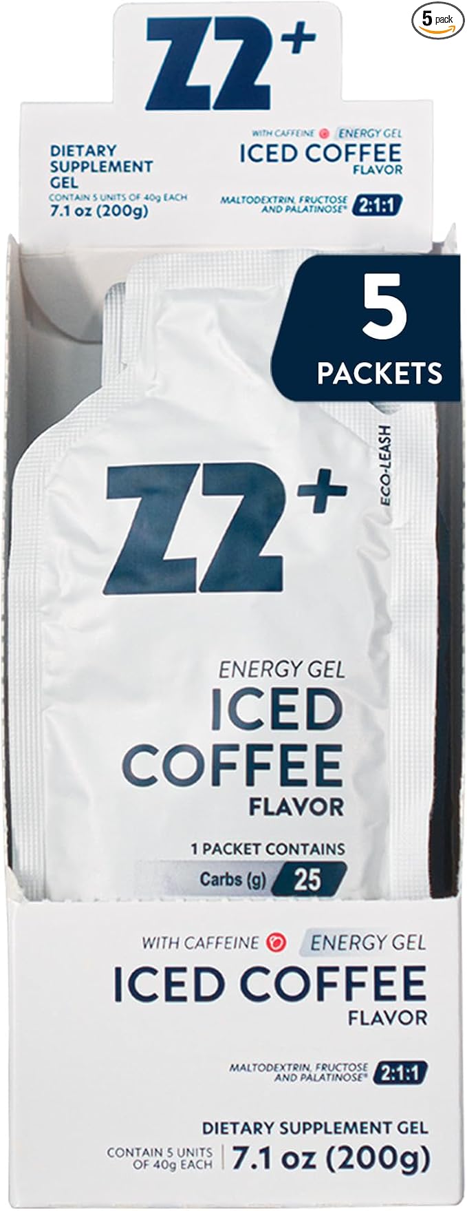 Z2 Iced Coffee Energy Gel Performance - 25g Carb, 158mg Sodium, 100mg Caffeine, 500mg Taurine, Electrolytes, Pre & During Workout, Boosts Endurance - 5-Count Pack