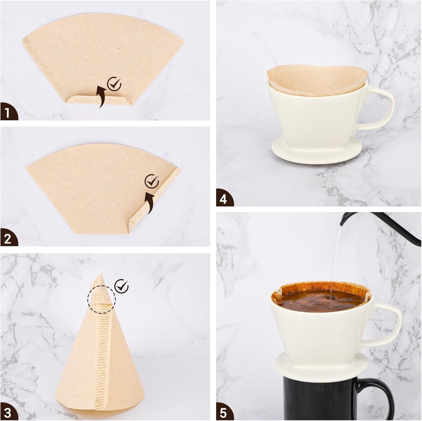 Segarty Pour Over Coffee Maker Set - Single Cup White Ceramic Coffee Dripper With 200 Pcs Size #2 Cone Filters, Slow Drip Manual Brewer for Home, Office, Travel, Camping