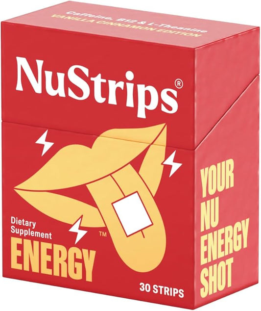 Energy | Natural, Instant Energy Strips with 50mg Caffeine, L-Theanine, Vitamin B12 | 30 Energy Strips = 30 Energy Drinks | 5X Faster Absorption (Cinnamon Vanilla)